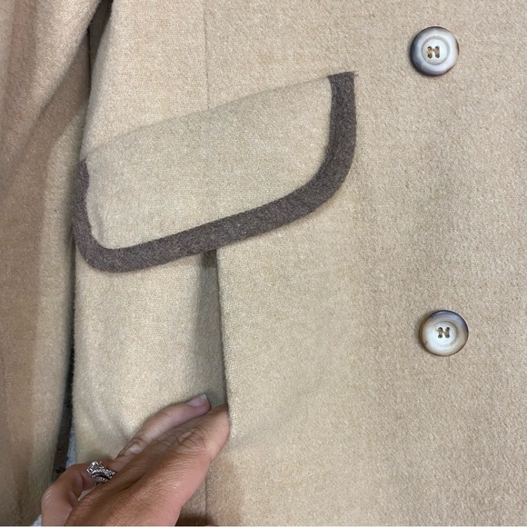 Vintage New England mackintosh beige brown wool blend neutral pea coat 10 medium - Picture 7 of 12